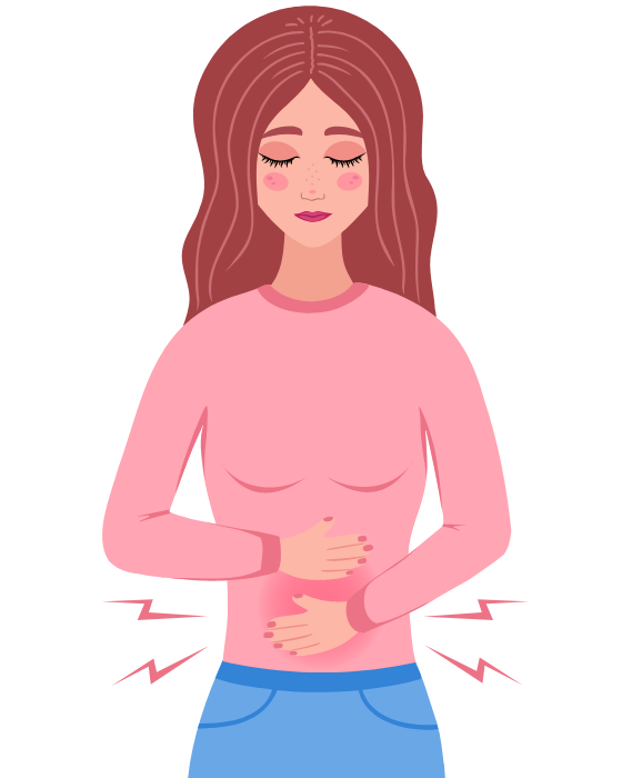 Bauchweh - Grafik mit Frau mit Bauchschmerzen bei Sorbitintoleranz
