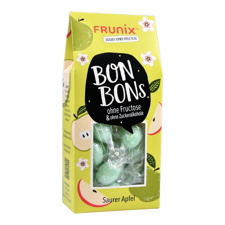 saure Apfelbonbons ohne Fructose, sorbitfrei, in Giebelbox