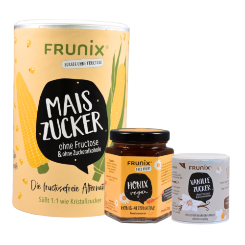 Backset ohne Fructose bestehend aus FRUNIX-Maiszucker, FRUNIX-Vanillezucker, HONIX-Honigalternative