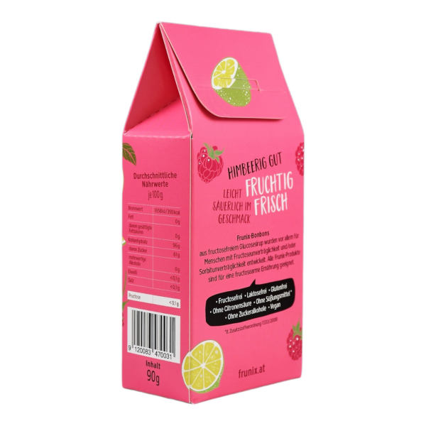 Himbeerbonbons ohne Fructose in Kartonverpackung, 90g
