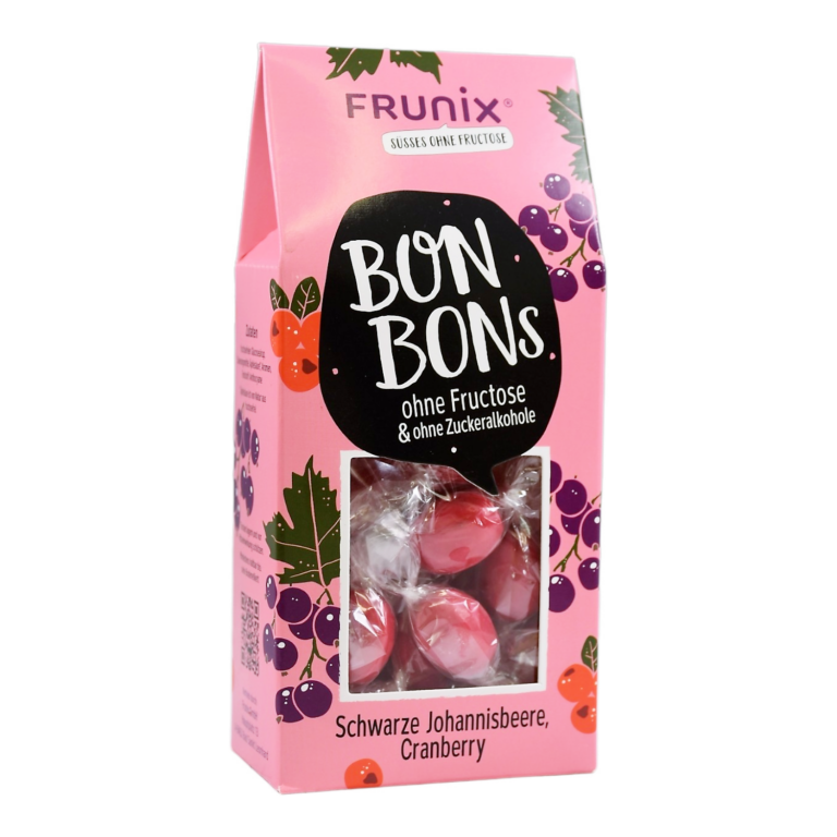 Johannisbeer-Cranberry-Bonbons, fructosefrei, sorbitfrei, in hübscher Giebelbox