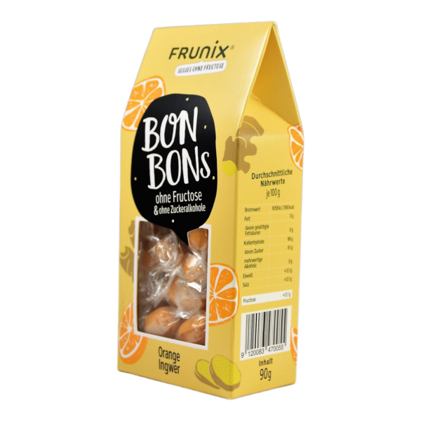 Orange-Ingwer-Bonbons fructosefrei in Giebelbox