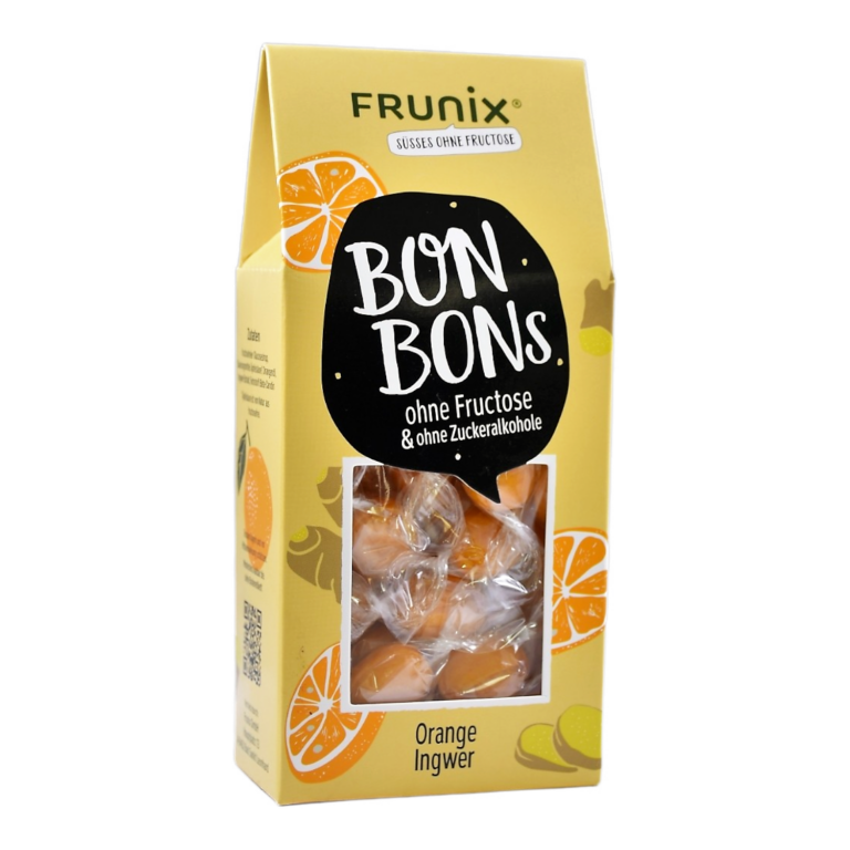 Orange-Ingwer-Bonbons fructosefrei in Giebelbox