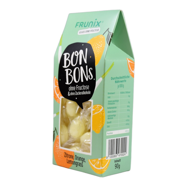 Zitrone-Lemongrass-Bonbons ohne Fructose, in hübscher Giebelbox