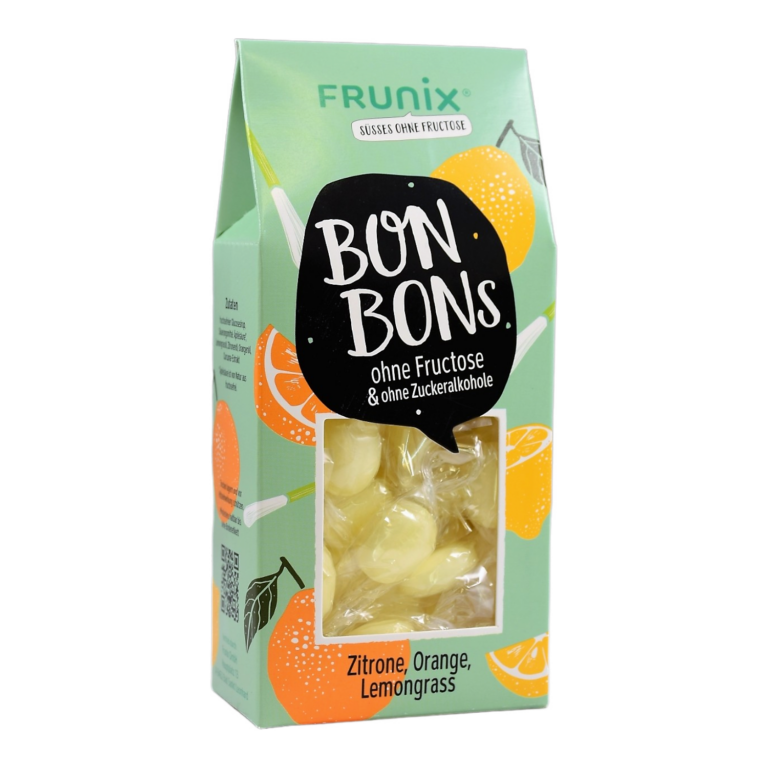 Zitrone-Lemongrass-Bonbons ohne Fructose, in hübscher Giebelbox