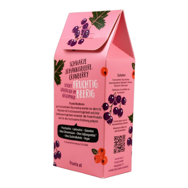 Johannisbeer-Cranberry-Bonbons, fructosefrei, sorbitfrei, in hübscher Giebelbox