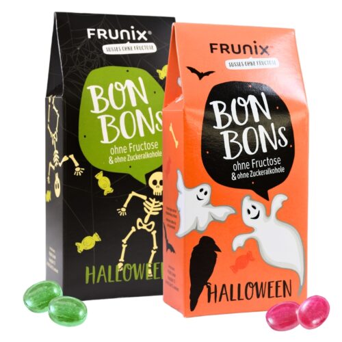 Halloween-Bonbons, ohne Fructose, 2 Sorten Bonbons, Fruchtsorten